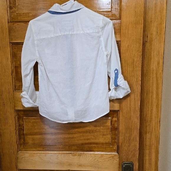 Style & Co White and Blue Button Down Shirt with Rolled Sleeves PS - Picture 3 of 3